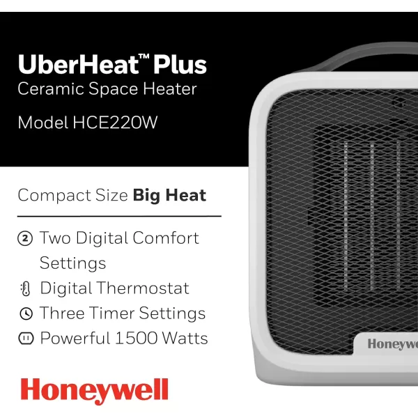 Honeywell UberHeat Plus Ceramic Space Heater for Small Rooms, White