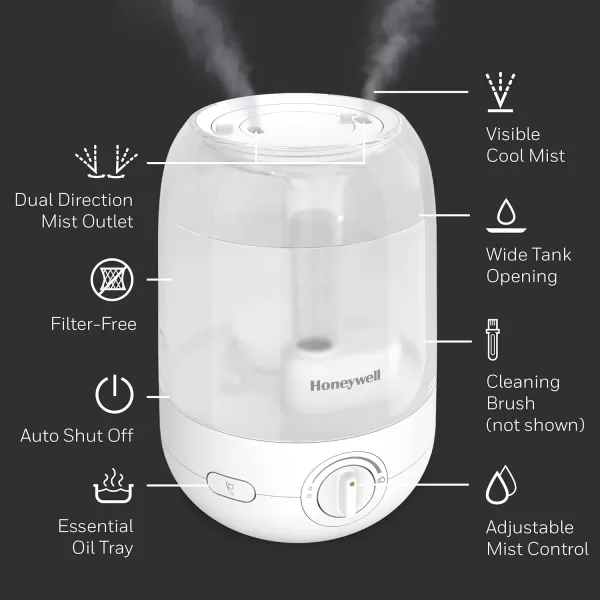 Honeywell Ultra Comfort Cool Mist Humidifier, White Cool Mist Humidifier for Bedroom, Room or Office. Easy to use, ultra-quiet operation for kids or baby humidifier, HUL545W