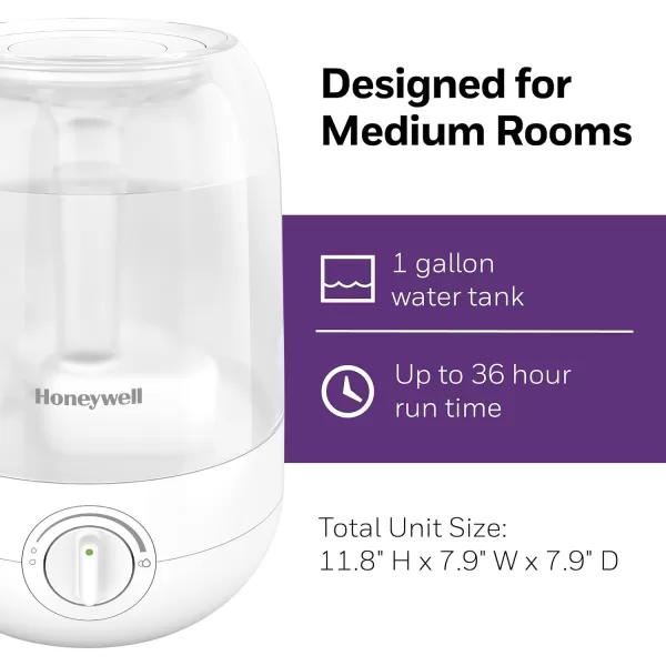 Honeywell Ultra Comfort Cool Mist Humidifier, White Cool Mist Humidifier for Bedroom, Room or Office. Easy to use, ultra-quiet operation for kids or baby humidifier, HUL545W