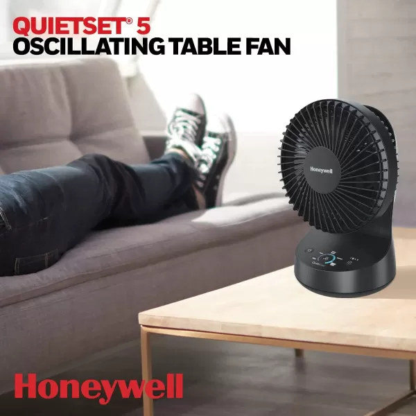 Honeywell QuietSet 5 Oscillating Table Fan, White – Personal and Small Room Fan with Quiet Operation and 5 Levels of Power and Sound