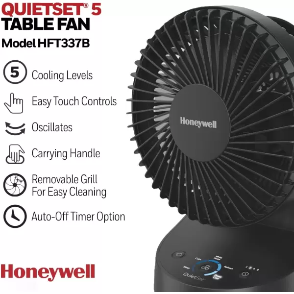 Honeywell QuietSet 5 Oscillating Table Fan, White – Personal and Small Room Fan with Quiet Operation and 5 Levels of Power and Sound