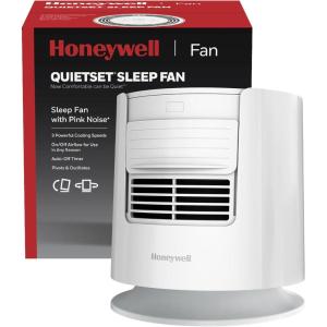 imageHoneywell QuietSet Sleep Personal Fan with Pink Noise 3 speeds adjustable head fan for nightstand White HTF300