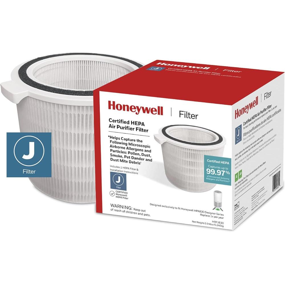 imageHoneywell HEPA Air Purifier Filter Air Filter for Airborne Allergens Wildfire Smoke Dust Pet Dander Pollen ampamp More 1 Pack J HEPA Filter for Honeywell HP1830 Air Purifiers HRFJ830