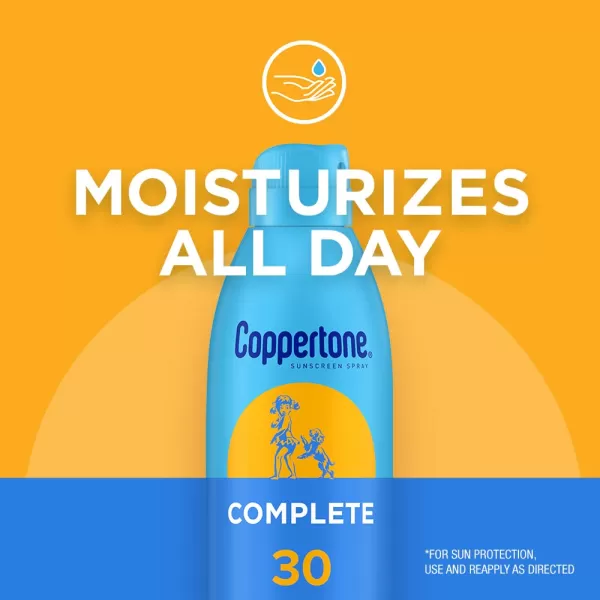 Coppertone COMPLETE SPF 30 Sunscreen Spray Lightweight Moisturizing Sunscreen Pack Water Resistant Spray Sunscreen SPF 30 55 Oz Spray Pack of 3