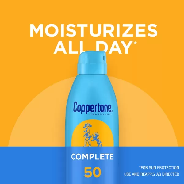 Coppertone COMPLETE SPF 50 Sunscreen Spray Lightweight Moisturizing Sunscreen Pack Water Resistant Spray Sunscreen SPF 50 55 Oz Spray Pack of 3