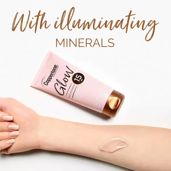 Coppertone Glow Hydrating Sunscreen Lotion with Illuminating Shimmer Minerals and Broad Spectrum SPF 15 Waterresistant Fastdrying Free of Parabens PABA Phthalates Oxybenzone White  5 oz