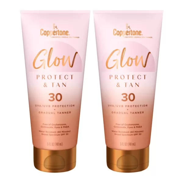 Coppertone Glow Protect and Tan Sunscreen Lotion  Gradual Self Tanner SPF 30 Sunscreen 5 Fl Oz Tube Pack of 2SPF 30