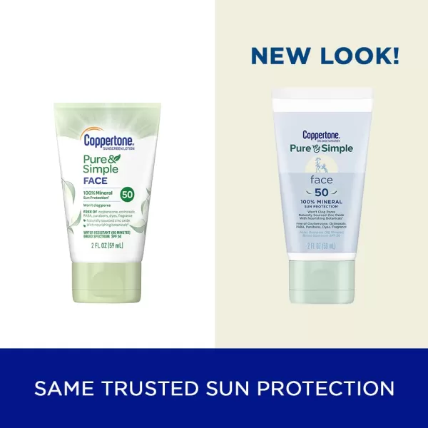 Coppertone Pure ampamp Simple For Face SPF 50 Sunscreen Lotion Zinc Oxide Mineral Sunscreen Lotion Water Resistant Hypoallergenic Travel Size 2 Ounce
