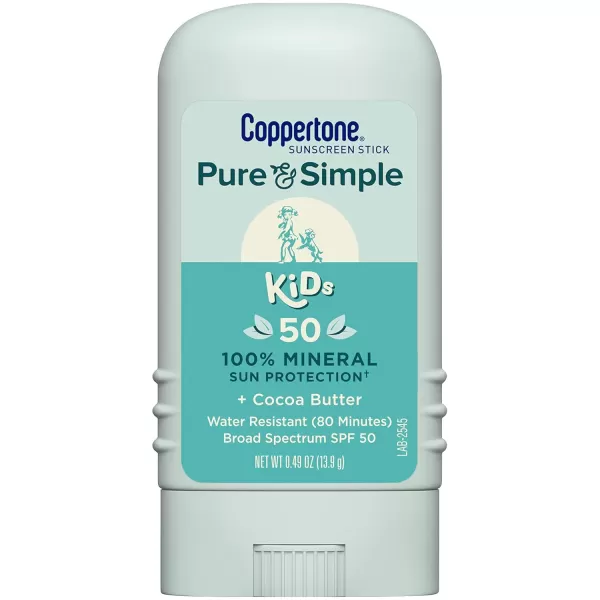 Coppertone Pure and Simple Kids Mineral Sunscreen Pack Hypoallergenic and Tear Free Sunscreen for Kids Kids Sunscreen Spray SPF 50 5 Oz Can  Kids Sunscreen Stick SPF 50 049 Oz