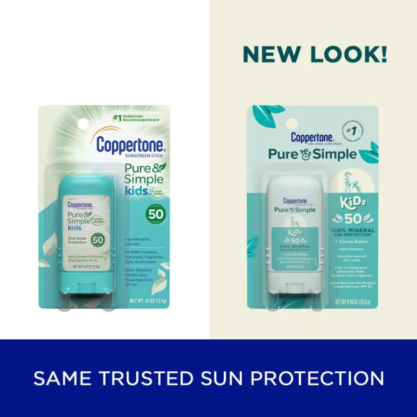 Coppertone Pure and Simple Kids SPF 50 Sunscreen Stick Zinc Oxide Mineral Sunscreen Kids Sunscreen Face Sunscreen 049 Oz
