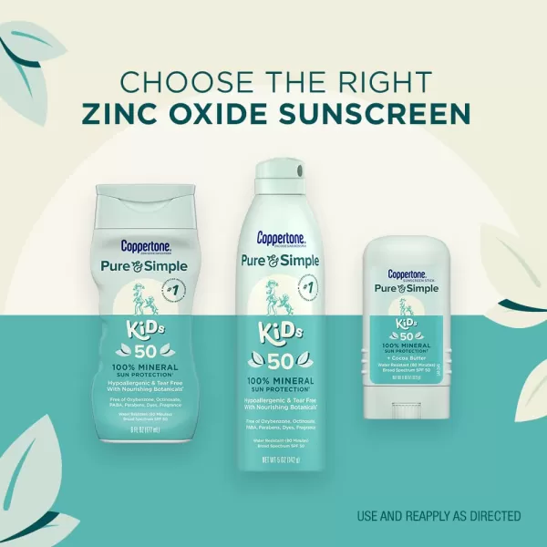 Coppertone Pure and Simple Kids Spray Sunscreen SPF 50 Broad Spectrum Sunscreen for Kids 5 Oz Pack of 3