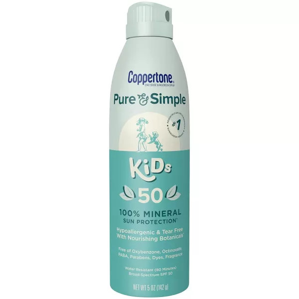 Coppertone Pure and Simple Kids Spray Sunscreen SPF 50 Broad Spectrum Sunscreen for Kids 5 Oz Pack of 3