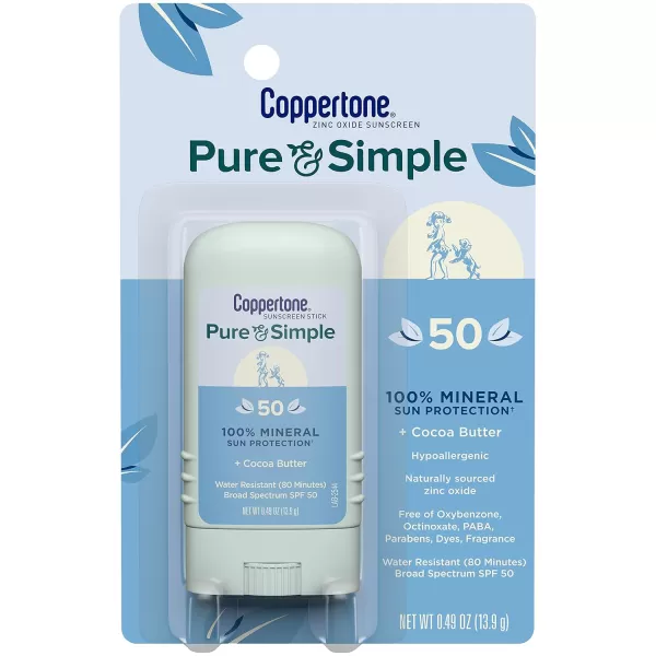 Coppertone Pure and Simple Mineral Sunscreen Pack Hypoallergenic Sunscreen for Sensitive Skin with Zinc Oxide Protection Sunscreen Spray SPF 50 5 Oz Can  SPF 50 Sunscreen Stick 049 Oz