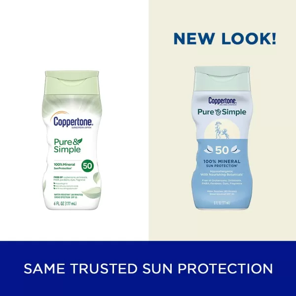 Coppertone Pure and Simple Sunscreen Lotion SPF 50 Broad Spectrum Sunscreen with Zinc Oxide 6 Oz