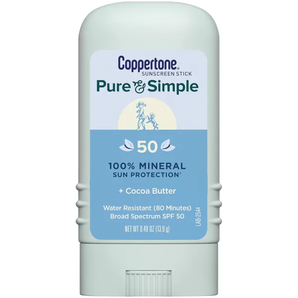 Coppertone Pure and Simple Zinc Oxide Mineral Sunscreen Stick SPF 50 Face Sunscreen Stick Water Resistant Broad Spectrum SPF 50 Sunscreen for Sensitive Skin 049 Oz Stick