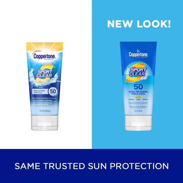 Coppertone SPORT Clear Sunscreen Lotion SPF 50 Water Resistant Sunscreen Broad Spectrum SPF 50 Sunscreen 5 Fl Oz Tube