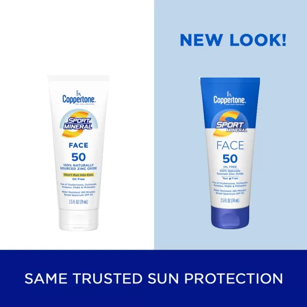 Coppertone SPORT Sunscreen for Face Zinc Oxide Mineral Face Sunscreen SPF 50 Oil Free Sunscreen Travel Size Sunscreen 25 Fl Oz Tube