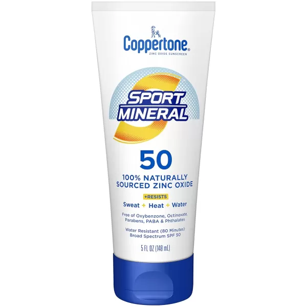 Coppertone Sport Mineral SPF 50 Zinc Oxide Mineral Sunscreen Multi Pack Sport Mineral Body Sunscreen Lotion ampamp Sport Mineral Face Sunscreen Lotion 5 fl oz  25 fl oz Bundle