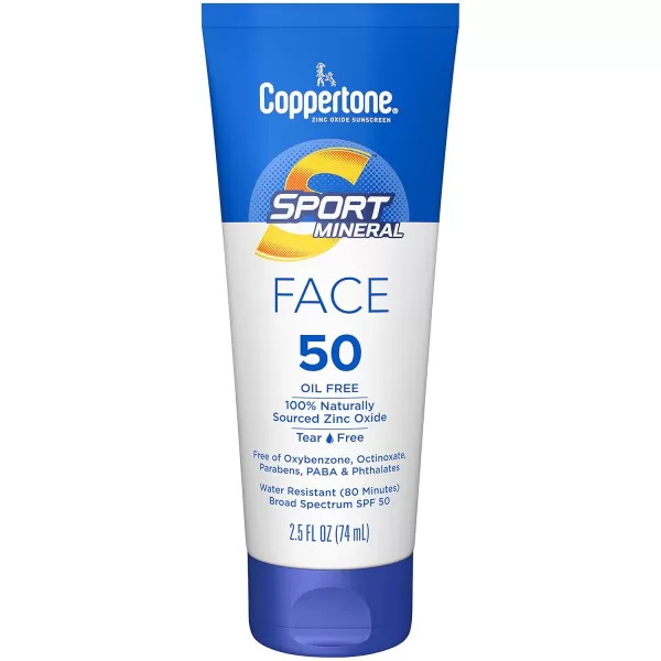 Coppertone Sport Mineral SPF 50 Zinc Oxide Mineral Sunscreen Multi Pack Sport Mineral Body Sunscreen Lotion ampamp Sport Mineral Face Sunscreen Lotion 5 fl oz  25 fl oz Bundle