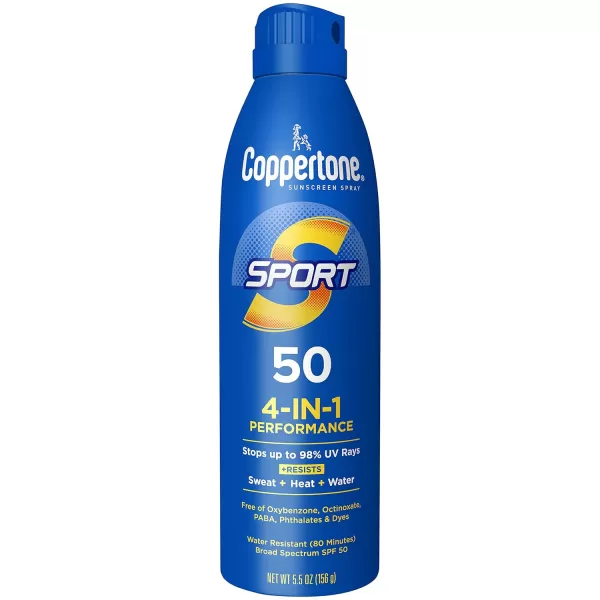 Coppertone Sport Sunscreen Pack Water Resistant Sunscreen Sport Sunscreen Spray SPF 50 55 Oz Can  Sport Sunscreen Stick SPF 40 Body and Face Sunscreen Stick 15 Oz