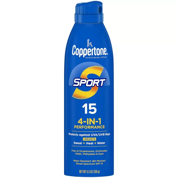 Coppertone Sport Sunscreen Spray Broad Spectrum SPF 15 Water Resistant Spray Sunscreen 55 Oz Pack of 3
