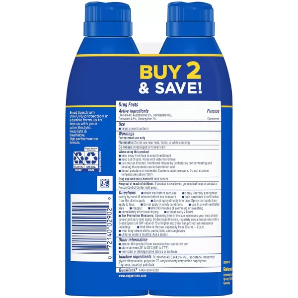 Coppertone Sport Sunscreen Spray SPF 30 Water Resistant Spray Sunscreen Broad Spectrum SPF 30 Sunscreen Bulk Sunscreen Pack 55 Oz Bottle Pack of 2
