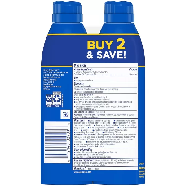 Coppertone Sport Sunscreen Spray SPF 50 Water Resistant Spray Sunscreen Broad Spectrum SPF 50 Sunscreen Bulk Sunscreen Pack 55 Oz Bottle Pack of 2