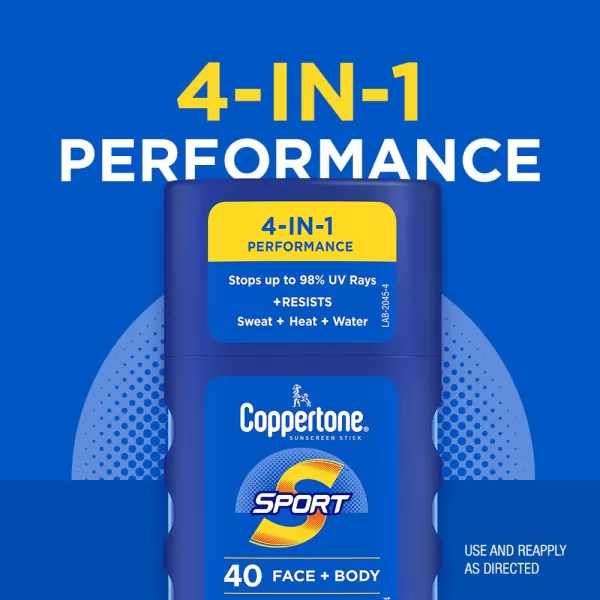 Coppertone Sport Sunscreen Stick SPF 50 Sunscreen Travel Size Sunscreen for Face and Body 15 Oz
