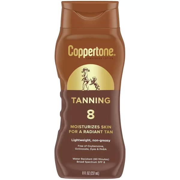 Coppertone Tanning Sunscreen Lotion Water Resistant Body Sunscreen SPF 8 Broad Spectrum SPF 8 Sunscreen Pack 8 Fl Oz Bottle Pack of 2
