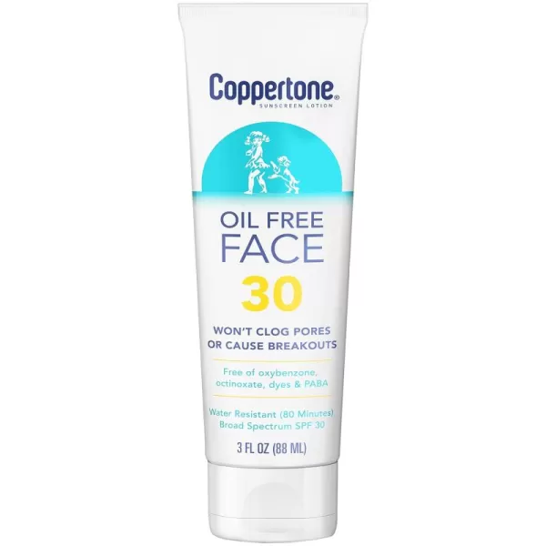 Coppertone Face Sunscreen SPF 30 Oil Free Sunscreen for Face Water Resistant SPF 30 Sunscreen Face Lotion Travel Size Sunscreen 3 Fl Oz TubeSPF 30