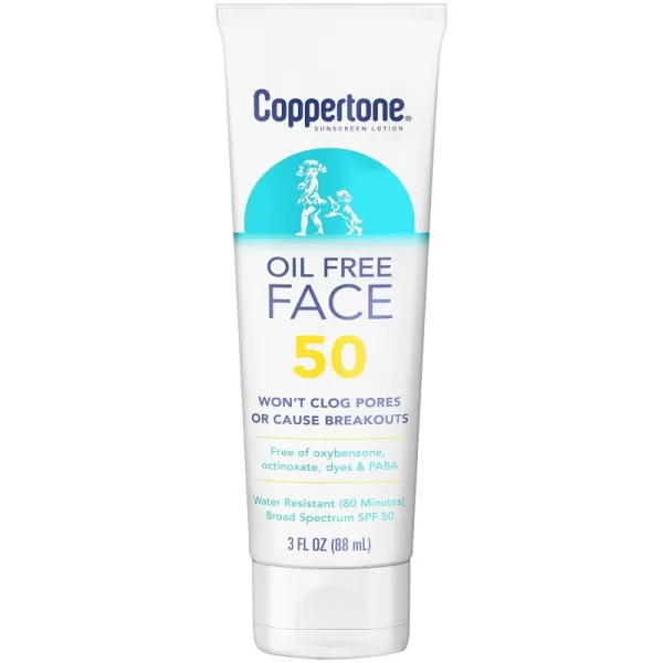 Coppertone Face Sunscreen SPF 30 Oil Free Sunscreen for Face Water Resistant SPF 30 Sunscreen Face Lotion Travel Size Sunscreen 3 Fl Oz TubeSPF 50