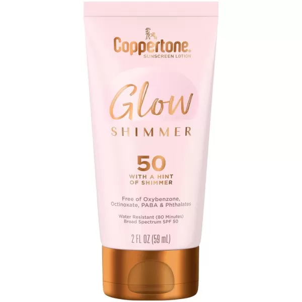 Coppertone Glow with Shimmer Sunscreen Lotion SPF 50 Water Resistant Sunscreen Broad Spectrum SPF 50 Sunscreen Travel Size 2 Fl Oz Bottle2 Fl Oz Pack of 1