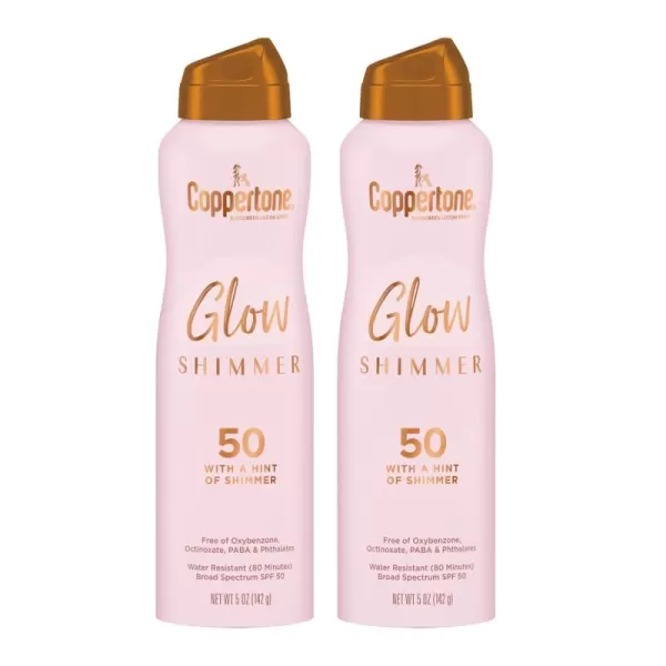 Coppertone Glow with Shimmer Sunscreen Spray SPF 50 Water Resistant Spray Sunscreen Broad Spectrum SPF 50 Sunscreen Pack 5 Oz Spray Pack of 2SPF 50