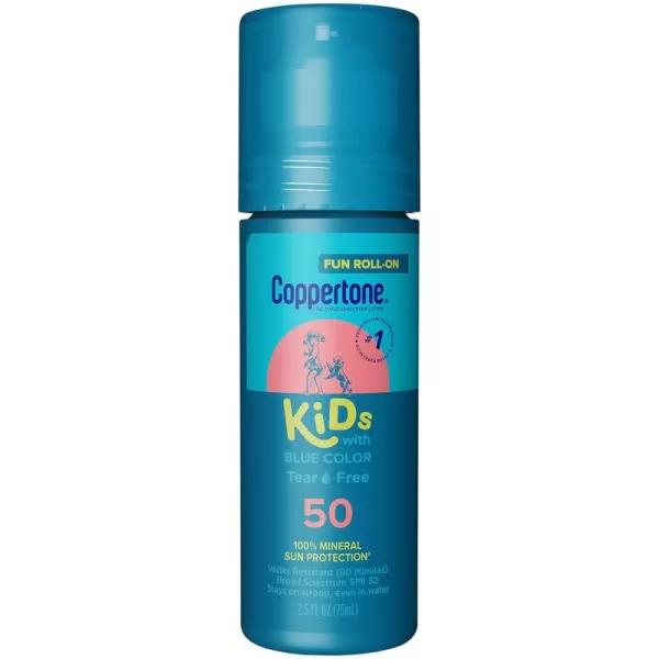 Coppertone Kids Roll On Sunscreen Lotion SPF 50 Kids Sunscreen with Blue Color Tear Free Sunscreen with Zinc Oxide Sun Protection 25 Fl Oz Tube