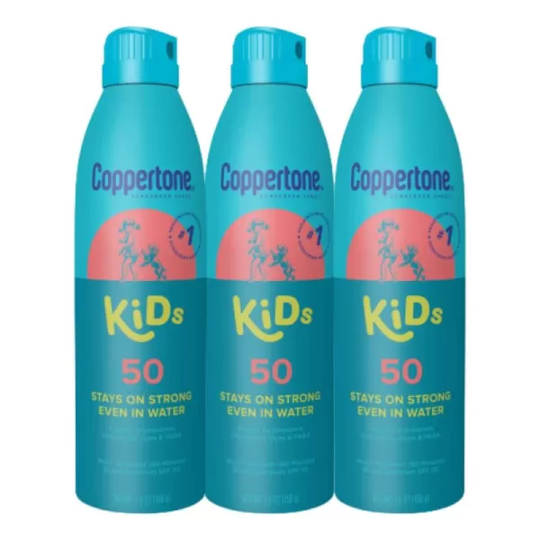 Coppertone Kids Sunscreen Spray SPF 50 Water Resistant Spray Sunscreen for Kids Pediatrician Recommended Sunscreen Brand Bulk Sunscreen SPF 50 55 Oz Bottle Pack of 3