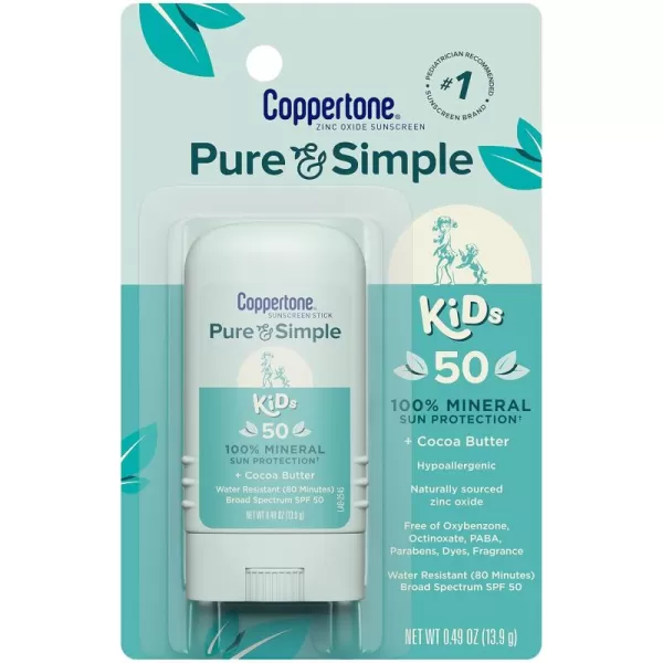 Coppertone Pure and Simple Kids SPF 50 Sunscreen Stick Zinc Oxide Mineral Sunscreen Kids Sunscreen Face Sunscreen 049 Oz