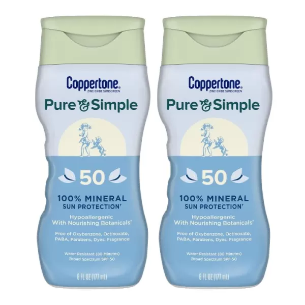 Coppertone Pure and Simple Sunscreen Lotion SPF 50 Broad Spectrum Sunscreen with Zinc Oxide 6 Oz Pack of 26 Fl Oz Pack of 2