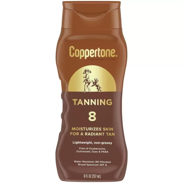 Coppertone SPF 8 Sunscreen Lotion 8 Fl Oz Water Resistant Broad Spectrum Lotion Form Vitamin E Enriched All Skin Tones YellowYELLOW