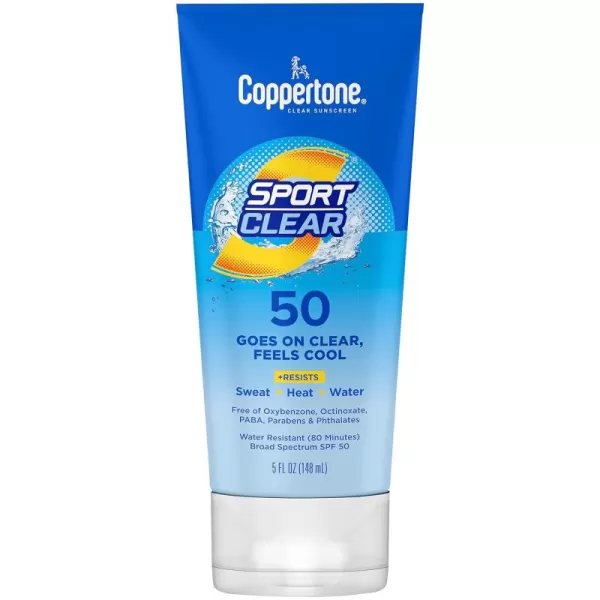 Coppertone SPORT Clear Sunscreen Lotion SPF 50 Water Resistant Sunscreen Broad Spectrum SPF 50 Sunscreen 5 Fl Oz Tube