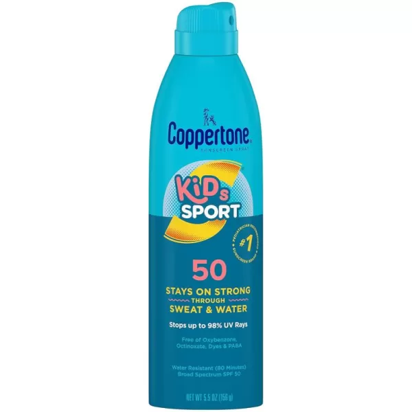 Coppertone SPORT Kids Sunscreen Spray SPF 50 Water Resistant Continuous Spray Sunscreen for Kids Broad Spectrum Sunscreen SPF 50 55 Oz Spray55 Ounce Pack of 1