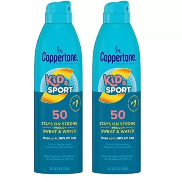 Coppertone SPORT Kids Sunscreen Spray SPF 50 Water Resistant Continuous Spray Sunscreen for Kids Broad Spectrum Sunscreen SPF 50 55 Oz Spray55 Ounce Pack of 2