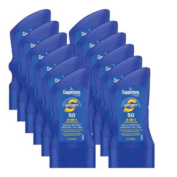Coppertone SPORT Sunscreen Lotion SPF 50 Water Resistant Sunscreen Broad Spectrum SPF 50 Sunscreen Bulk Sunscreen Pack 3 Fl Oz Bottle 12 Count  Pack of 218 Fl Oz Pack of 2