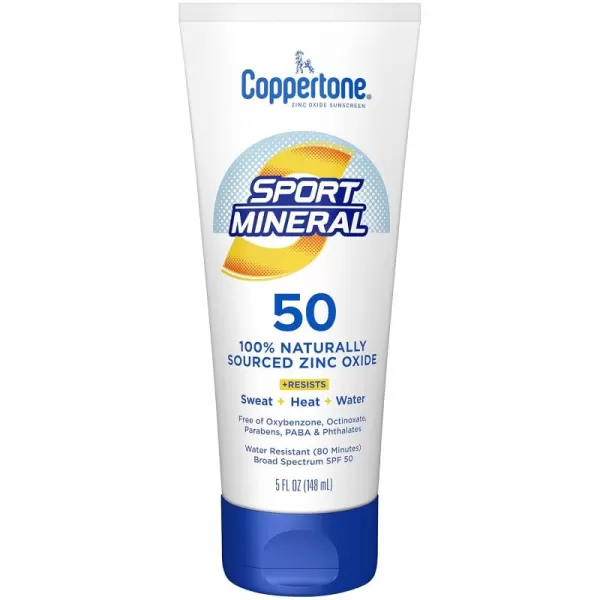 Coppertone SPORT Sunscreen Lotion SPF 50 Zinc Oxide Mineral Sunscreen Water Resistant Body Sunscreen SPF 50 5 Fl Oz Tube5 Fl Oz Pack of 1