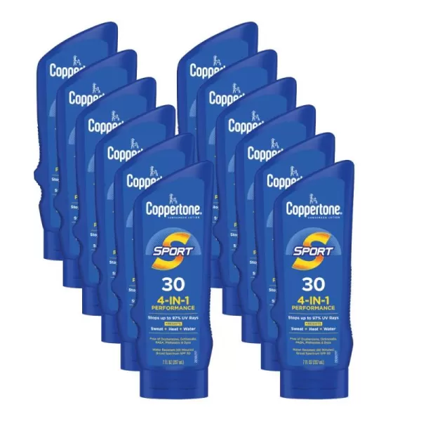 Coppertone SPORT Sunscreen SPF 30 Lotion Water Resistant Sunscreen Body Sunscreen Lotion 7 Fl Oz Pack of 12