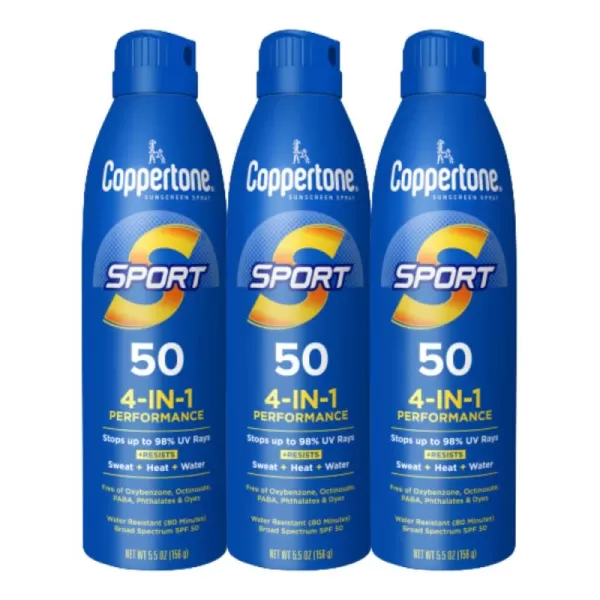 Coppertone Sport Sunscreen Spray SPF 50 Water Resistant Spray Sunscreen Broad Spectrum SPF 50 Sunscreen Bulk Sunscreen Pack 55 Oz Bottle Pack of 3