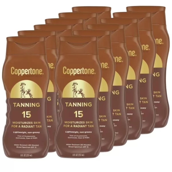 Coppertone Tanning Sunscreen Lotion Water Resistant Body Sunscreen SPF 15 Broad Spectrum SPF 15 Sunscreen 8 Fl Oz Bottle Pack of 128 Fl Oz Pack of 12