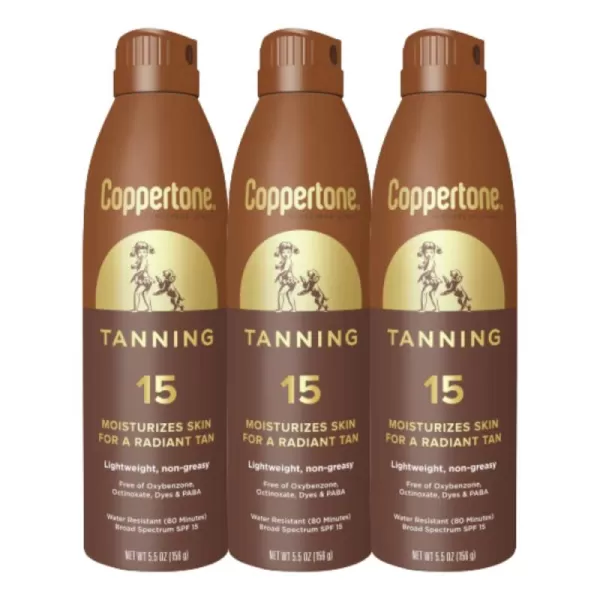 Coppertone Tanning Sunscreen Spray SPF 15 Broad Spectrum Tanning Sunscreen Water Resistant Sunscreen 55 Oz Pack of 3SPF 15