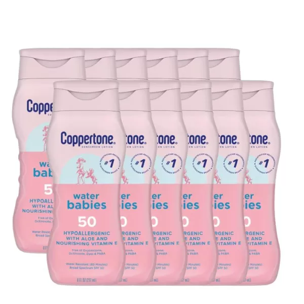 Coppertone Water Babies Sunscreen Lotion SPF 50 Pediatrician Recommended Water Resistant 8 Fl Oz Bottle Pack of 12