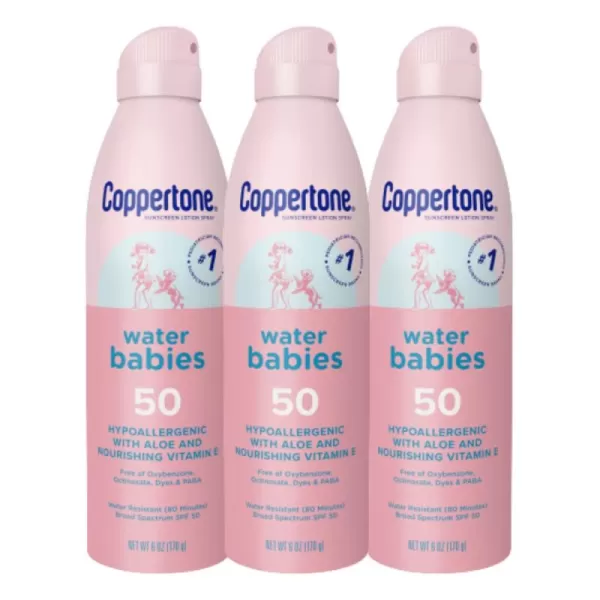 Coppertone Water Babies Sunscreen Lotion Spray SPF 50 Pediatrician Recommended Baby Sunscreen Spray Water Resistant Sunscreen for Babies Bulk Sunscreen 6 Oz Pack of 3