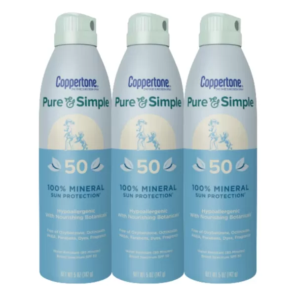 Coppertone Pure and Simple Kids Sunscreen Spray SPF 50 Zinc Oxide Mineral  Tear Free Water Resistant Broad Spectrum  5 OzSPF 50